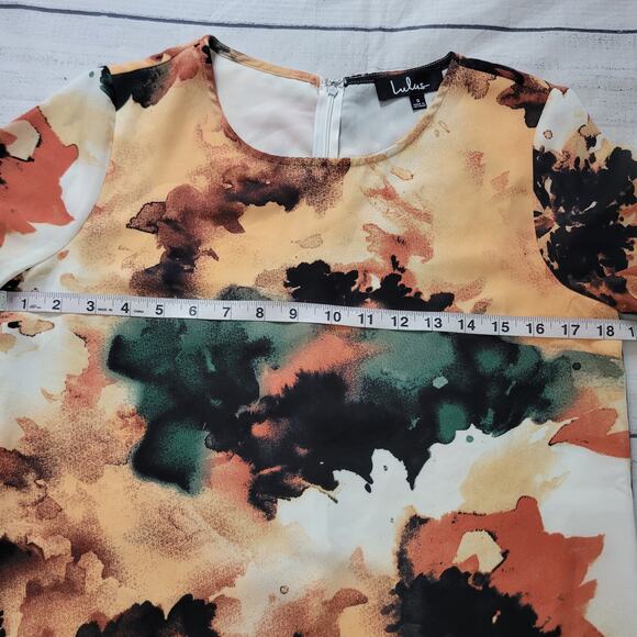 Lulus Size S Watercolor Print Abstract Shift Dress Short Sleeve Modern - Picture 6 of 10